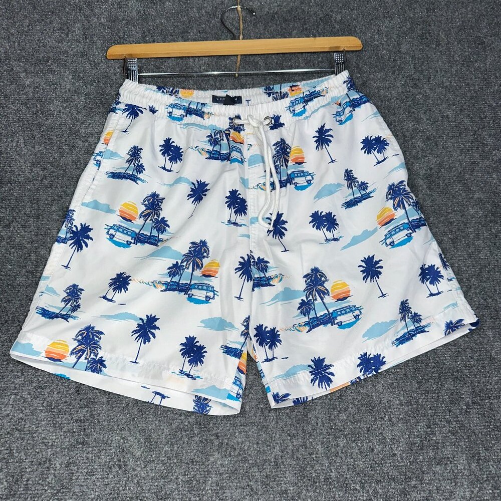 Club Room Swim Trunks Mens Small Tropical Van Print Pockets Lined